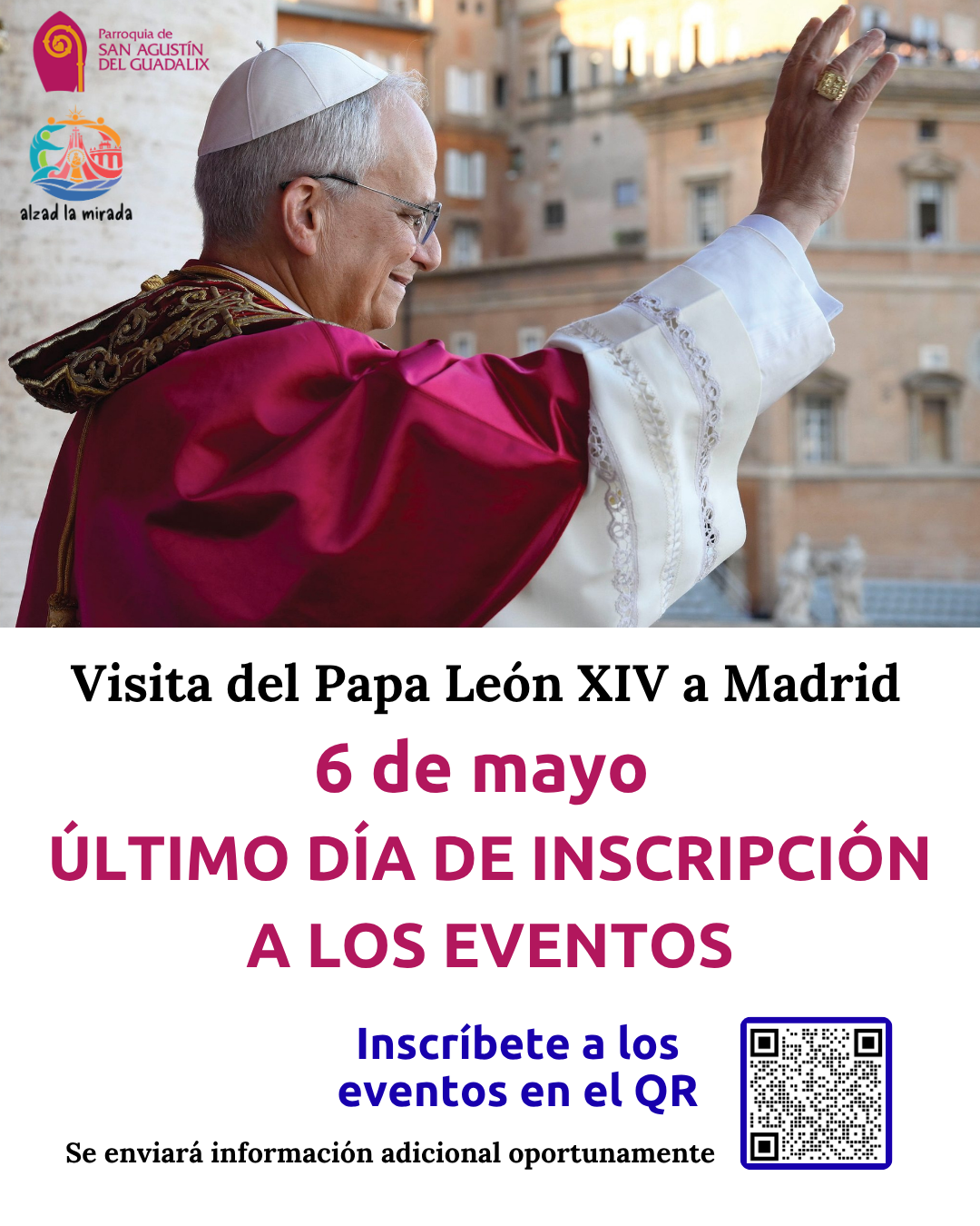 CIERRE DE LAS INSCRIPCIONES A LOS EVENTOS CON MOTIVO DE LA VISITA DEL PAPA LEON XIV