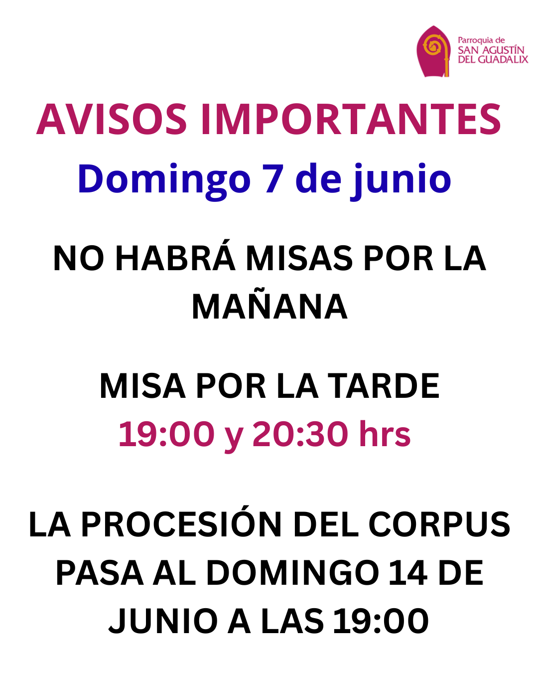 Modificación del horario de misas por actos con el Papa Leon XIV