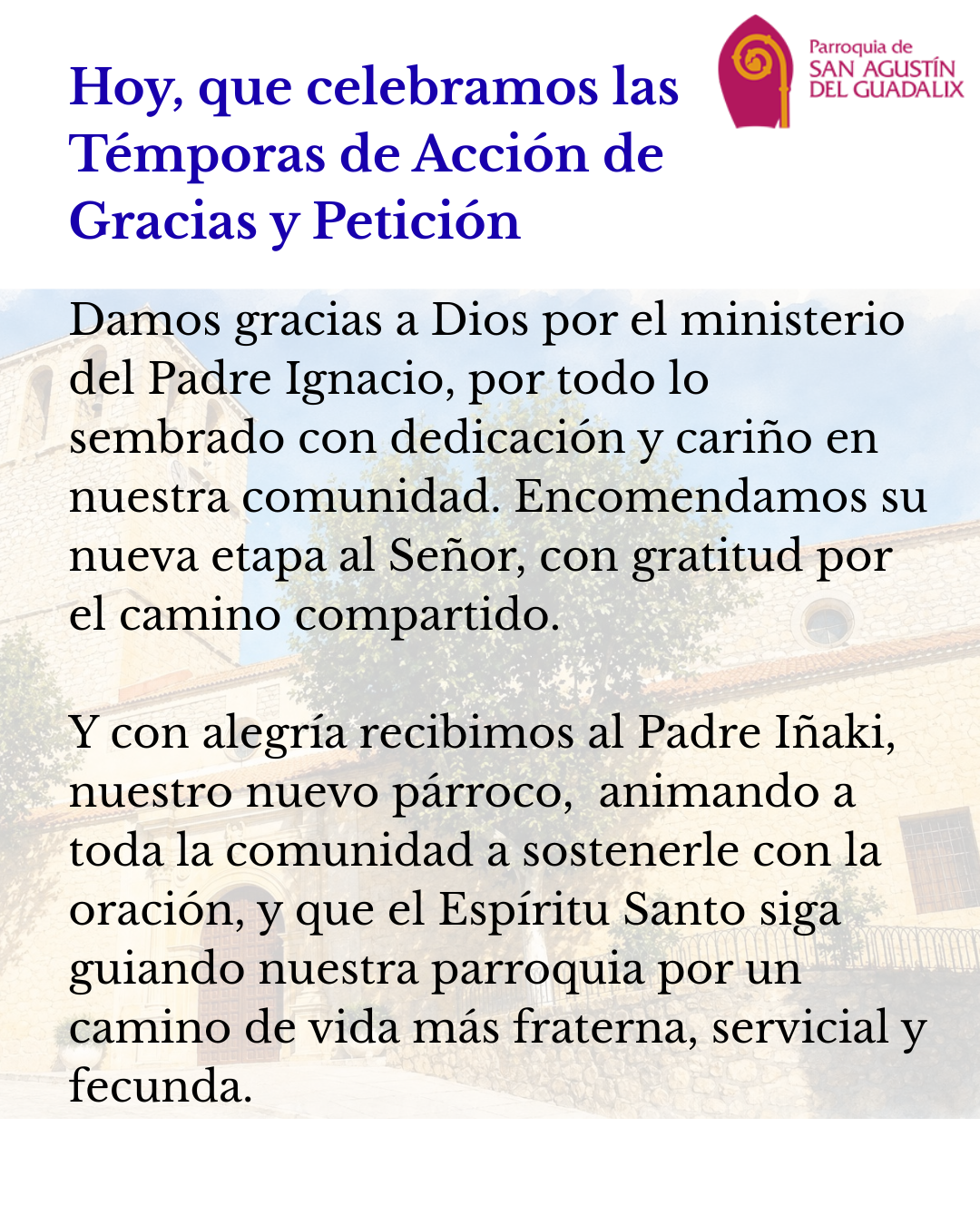 CELEBRANDO LAS TEMPORAS DE ACCION DE GRACIAS Y PETICION